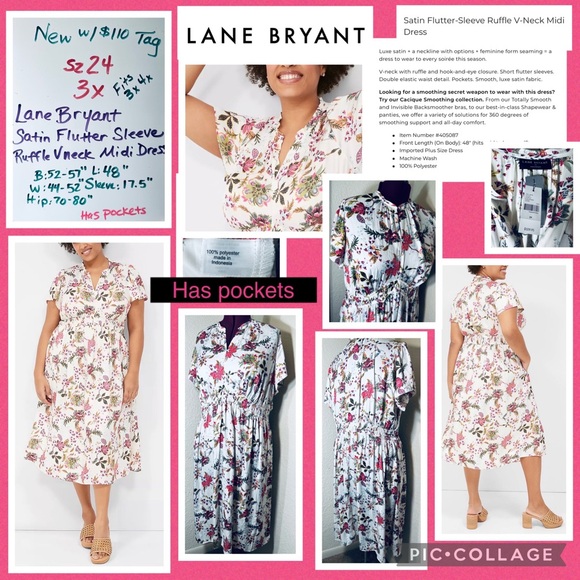 $110 ⭐️NEW Sz 24 3x fits 3x 4x Lane Bryant Satin Flutter Sleeve Ruffle Dress - Picture 1 of 12